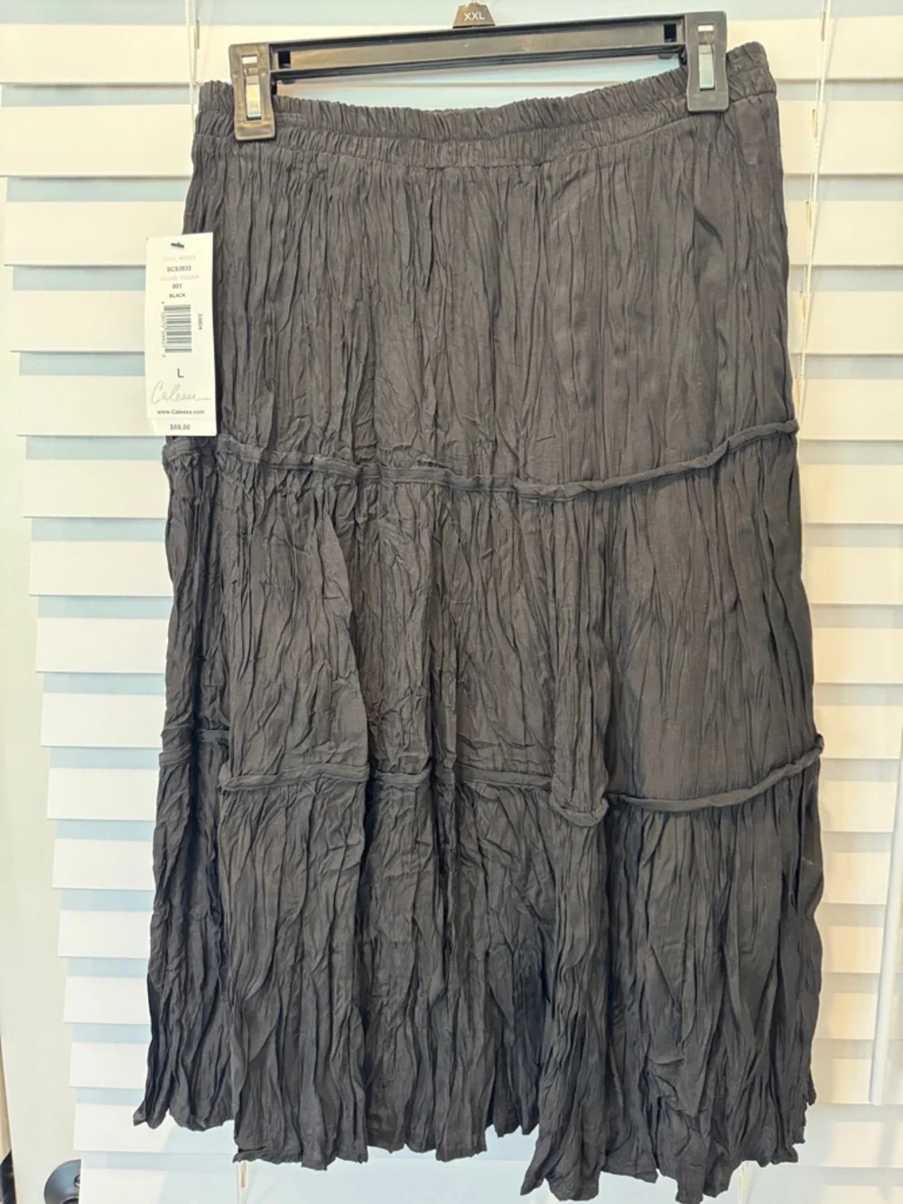 NWT‎ Calessa Tiered Crinkle Texture Midi Women's Large Skirt Flowy Lightweight.